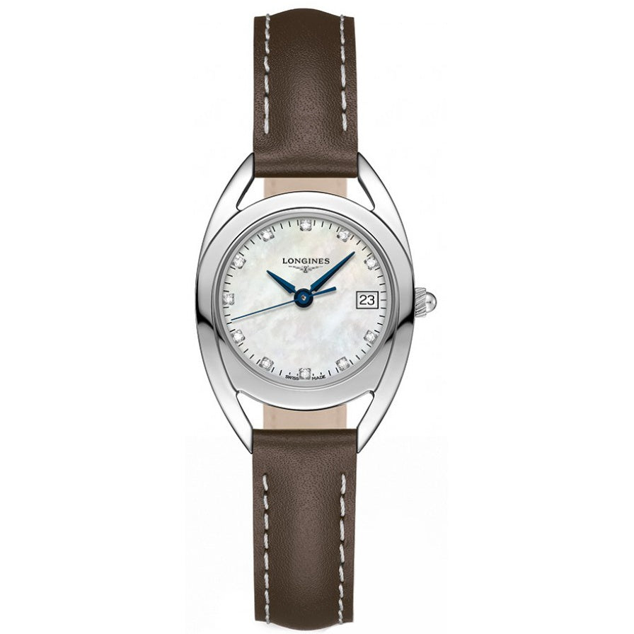 【Super Clone】Longines Women's L6.136.4.87.2 Equestrian Diamond Brown Leather Watch