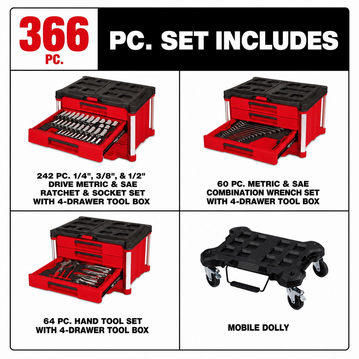 🔥Clearance Sale🔥366-Piece Mechanics Tool Set with Rolling 4-Drawer Storage