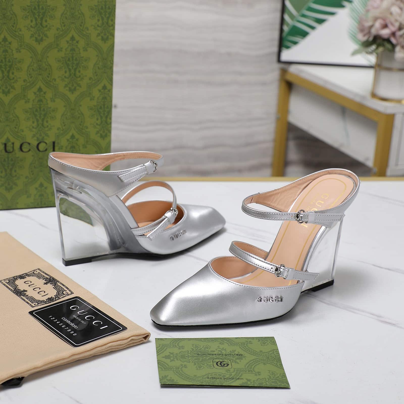 Gucci Women’S Wedge Mule Silver