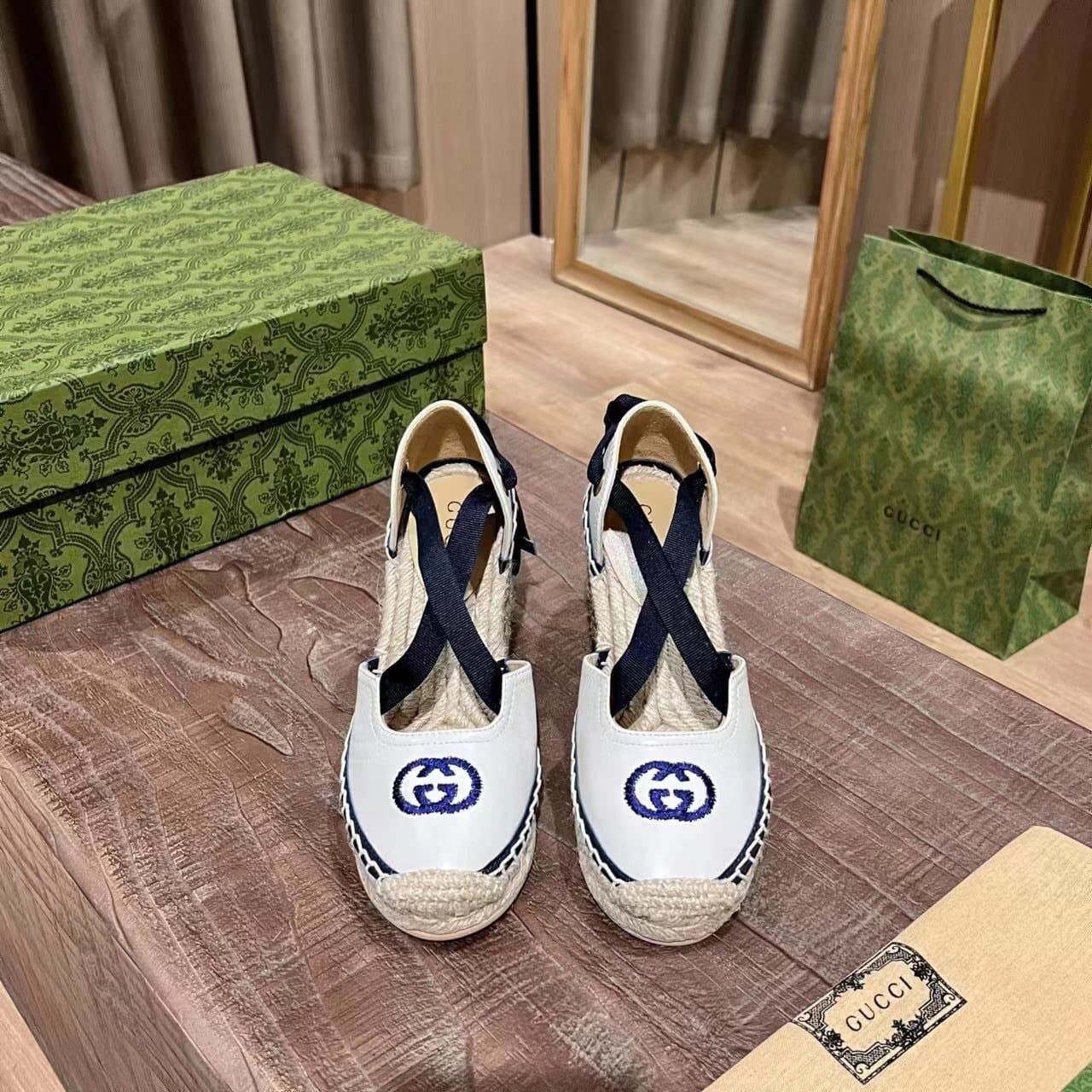 Gucci Gg Canvas Wedge Espadrilles White