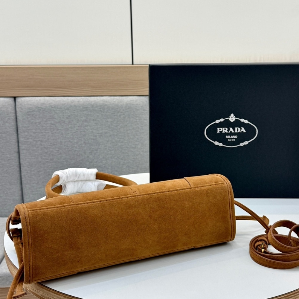 Prada Medium Suede Handbag Cinnamon 32Cm
