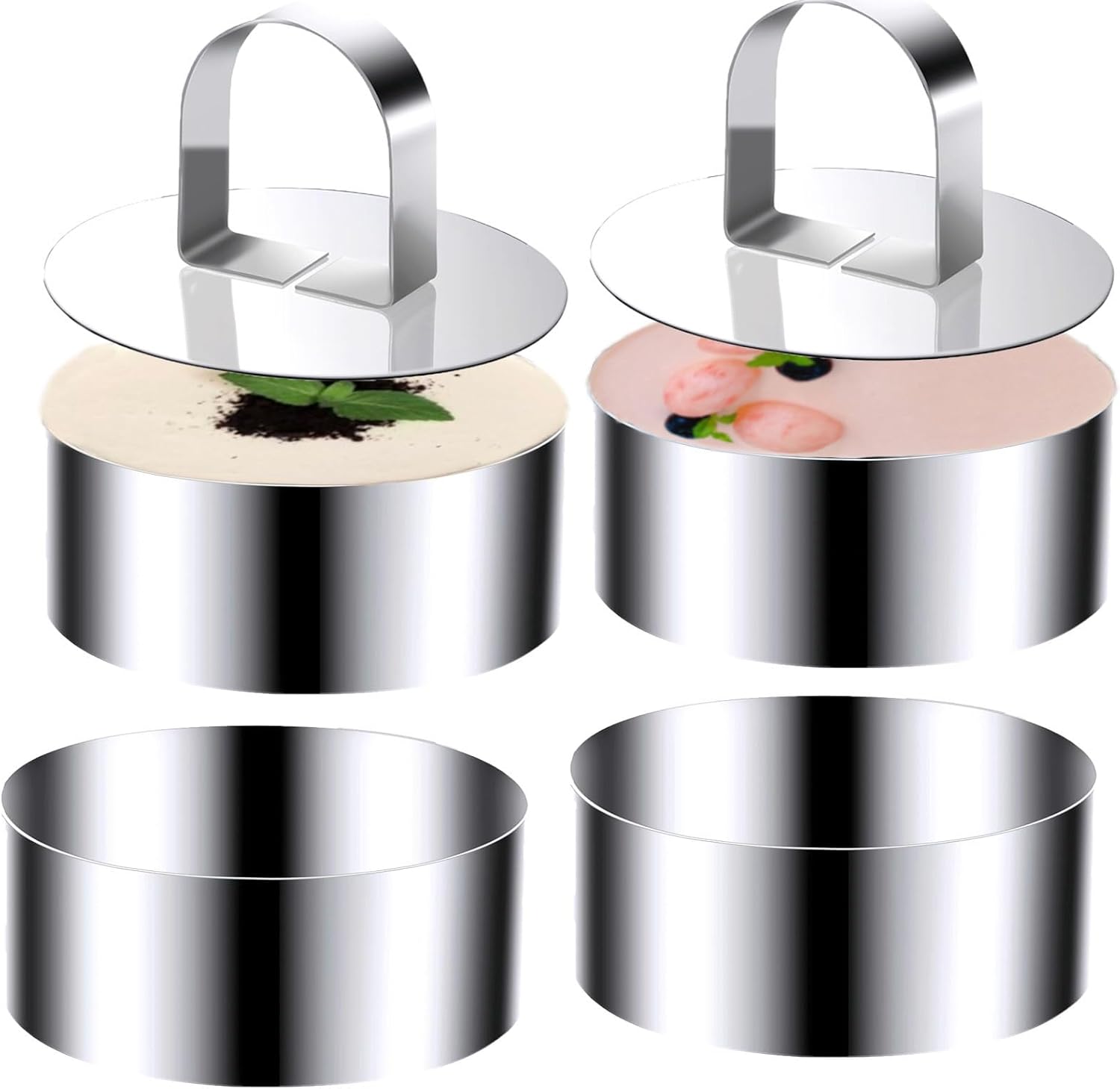 Stainless Steel 4 inch Food Rings Dessert Mousse Cooking Rings Mold with Pusher & Lifter