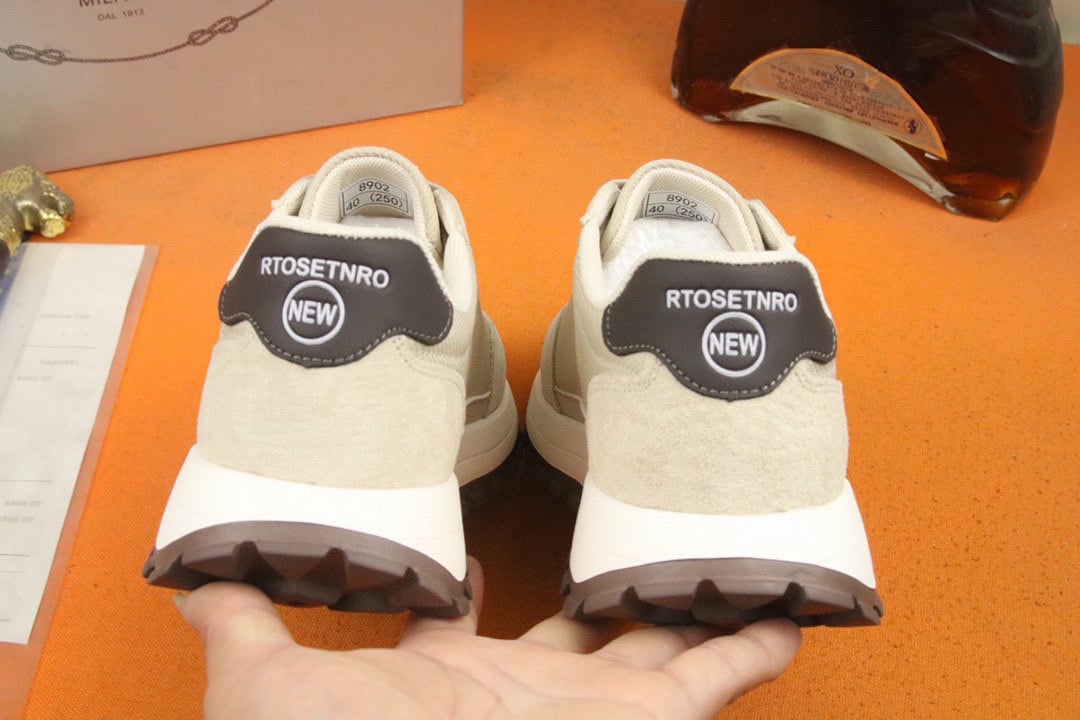 Prada Men?S Sneakers Suede With Stripe Beige