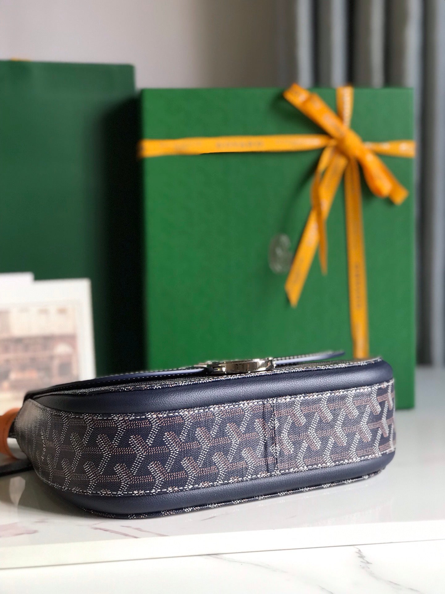 Goyard 233 Bag 25 Cm Navy Blue Calfskin And Goyardine Canvas 25cm