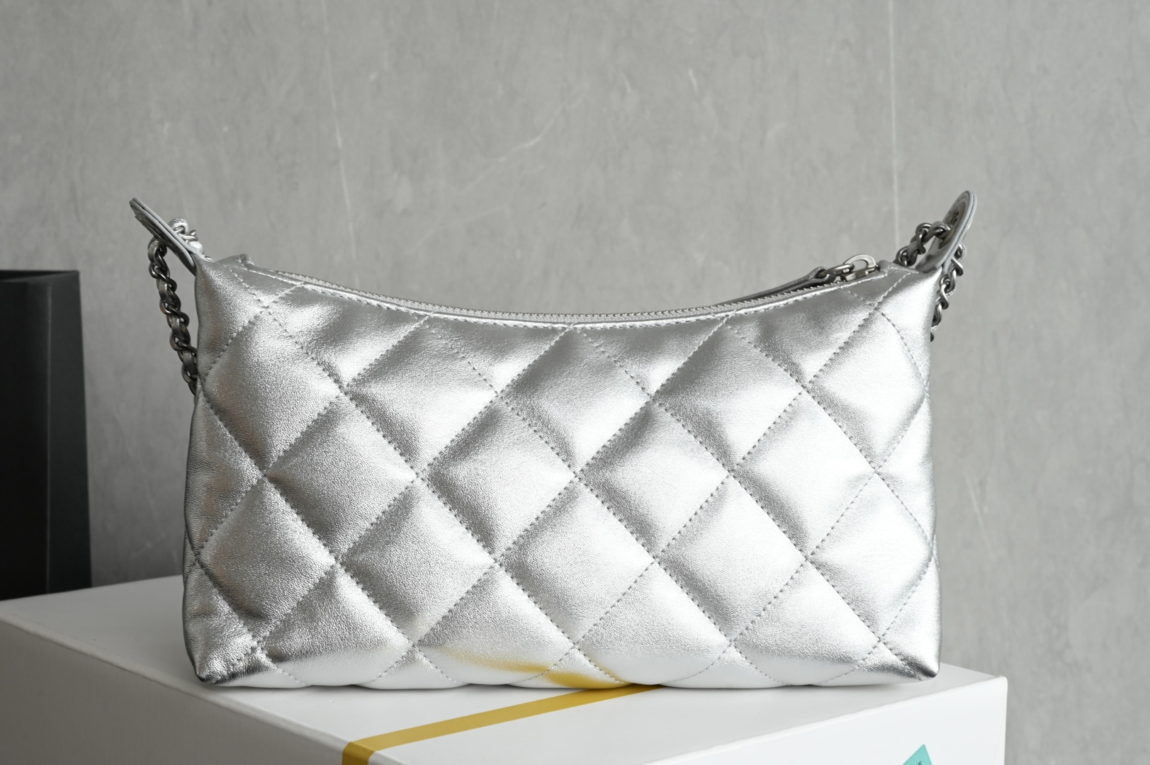25C Hobo Bag in Silver Metallic Quilted Lambskin with Silver-Tone Hardware (Model AP4386)