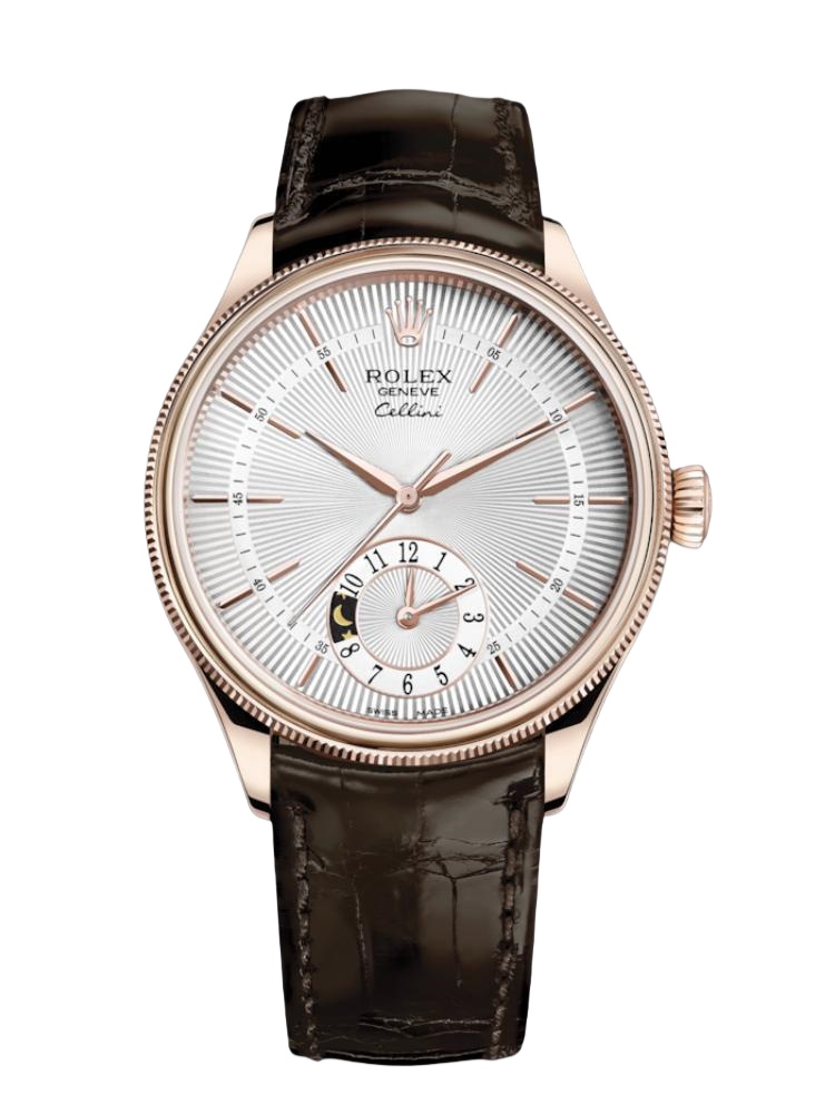 【Super Clone】Rolex Cellini Dual Time 50525 Silver Dial Brown Leather Strap 39mm Mens Replica Watch