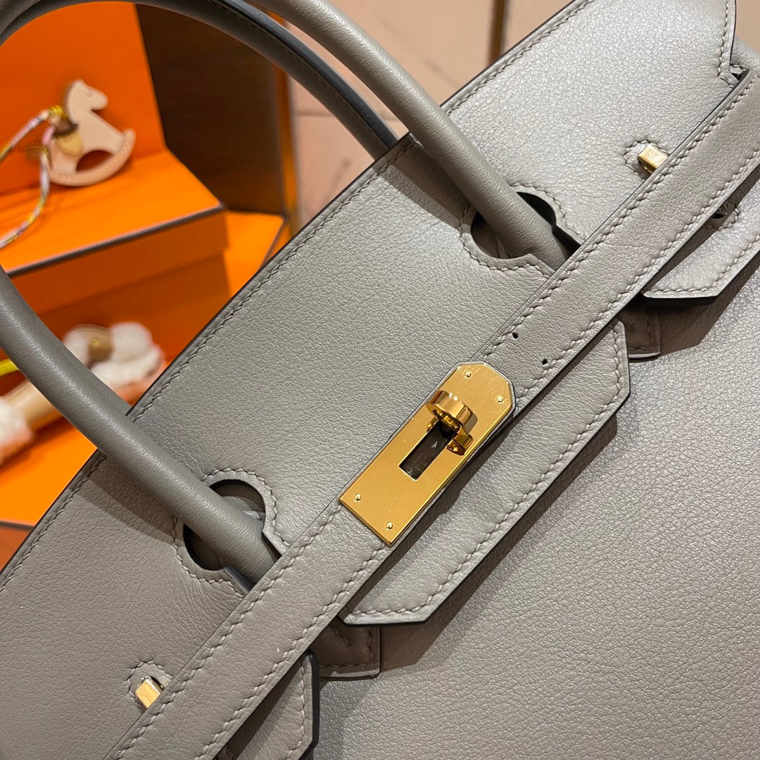 Hermes Birkin 30Cm Grey Swift Leather Gold Hardware