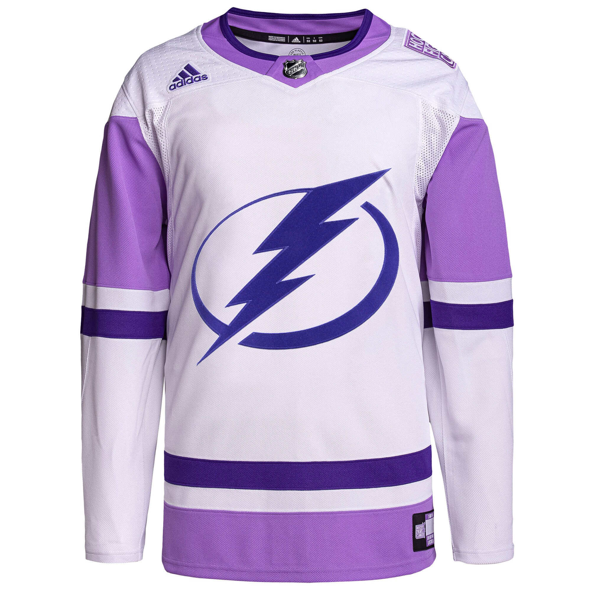 Tampa Bay Lightning adidas Hockey Fights Cancer Primegreen Authentic Custom Jersey – White/Purple