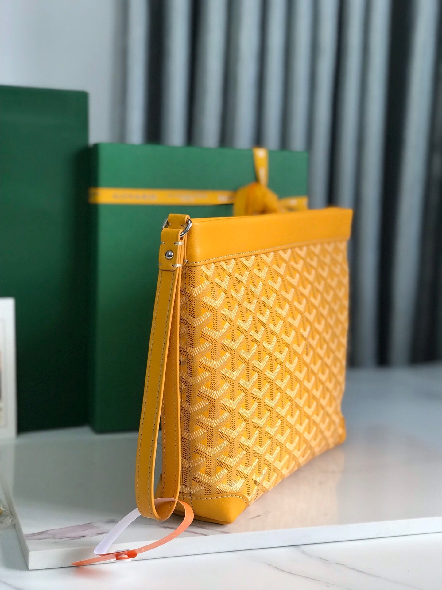 Goyard Conti Pouch 24 Cm Yellow Lambskin And Goyardine Canvas