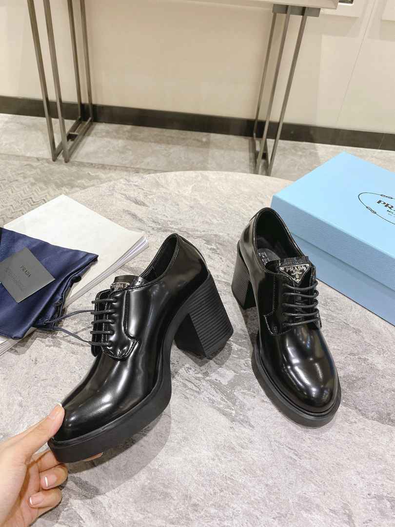 Prada Heeled Brushed Leather Lace-Ups Black 1E976M055F0002F085