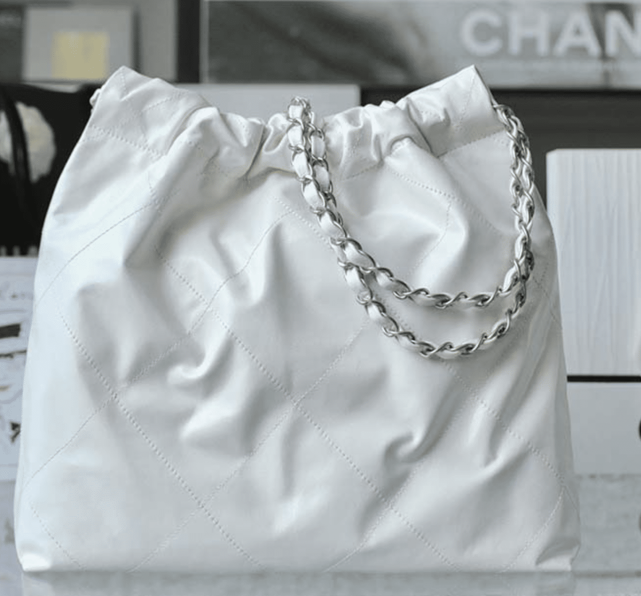 Chanel 22 Handbag White 42Cm/16.4in As3261 With Silver