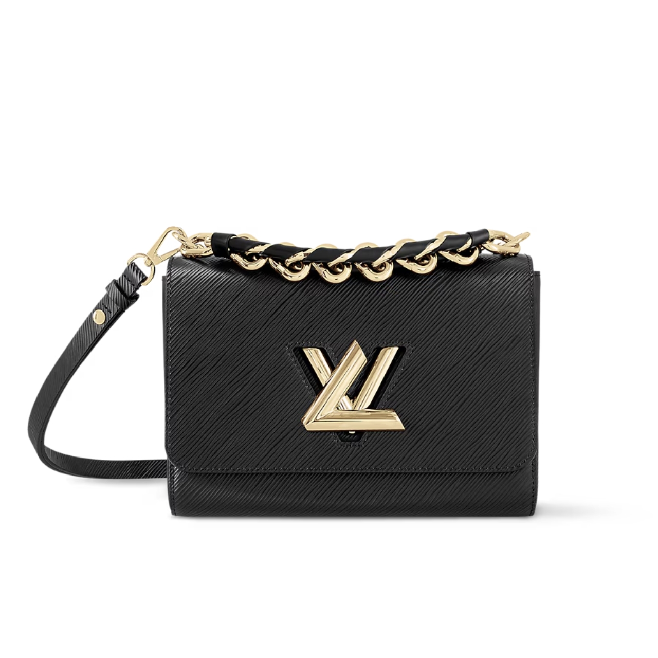 Louis Vuitton Twist Mm Cowhide Leather Handbag Black 23Cm