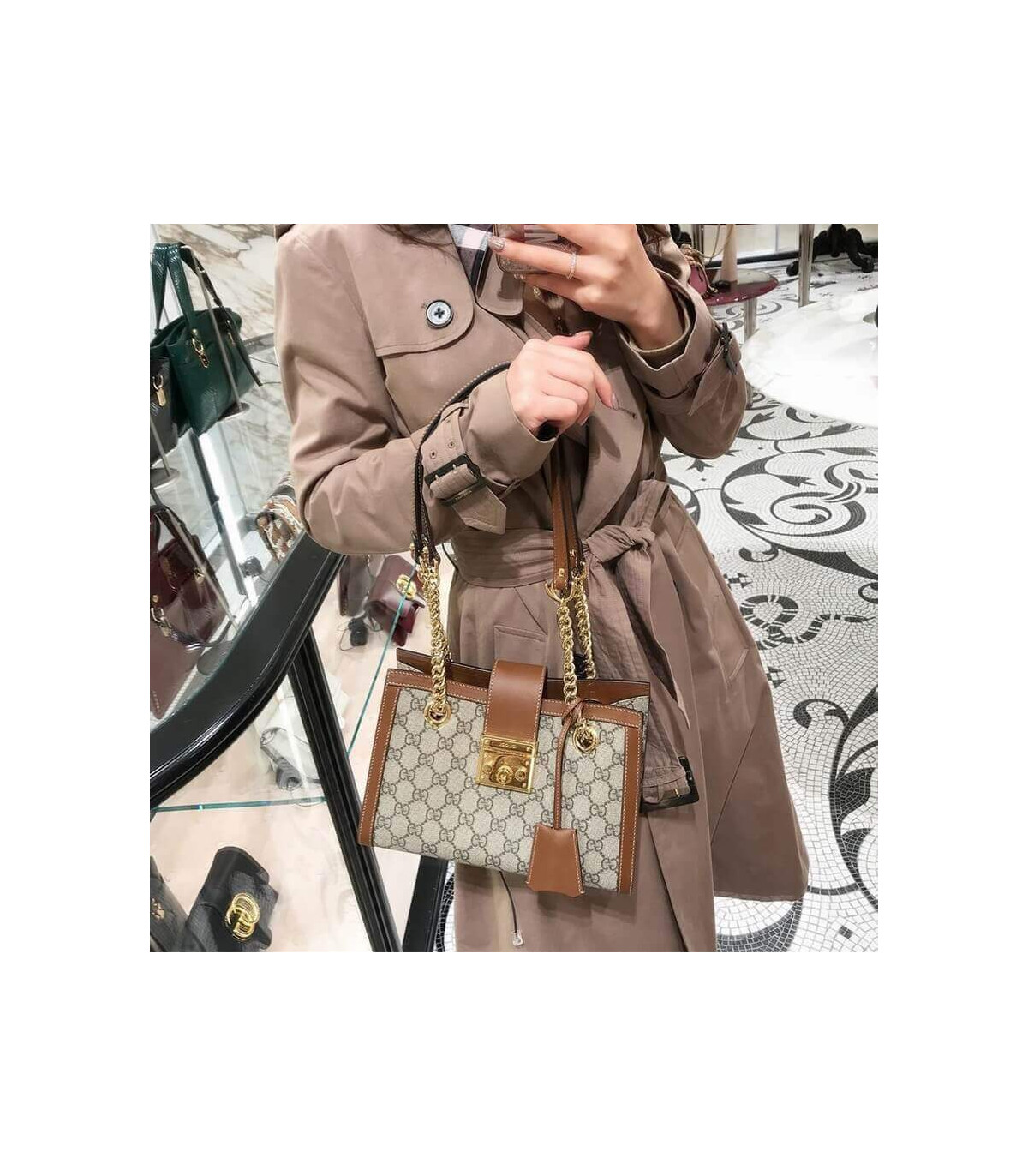 Gucci GG Supreme Padlock Small Shoulder Bag Brown 26cm