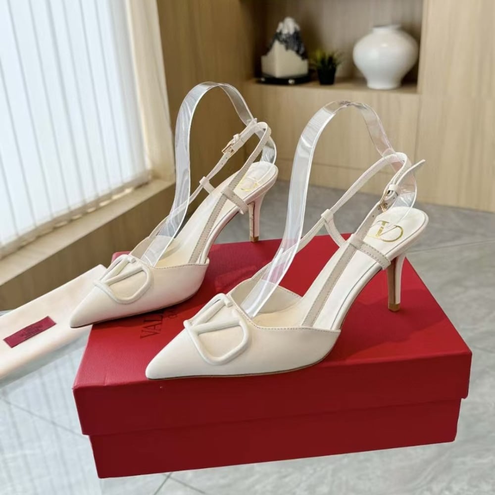 Valentino VLogo Signature Patent Leather Slingback Pump White