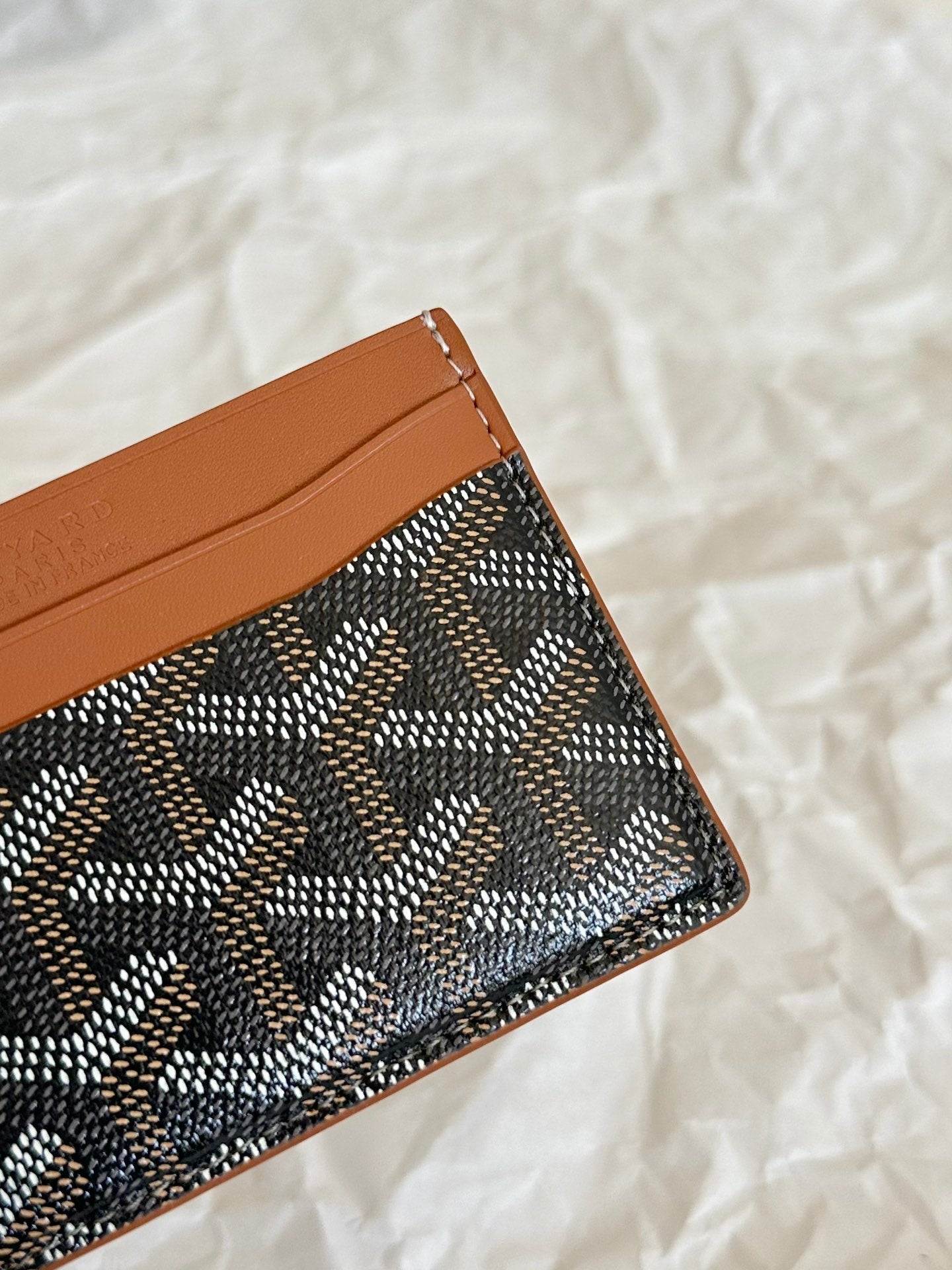 Goyard Saint-Sulpice Card Wallet 10 Cm Black Goyardine Canvas And Tan Calfskin