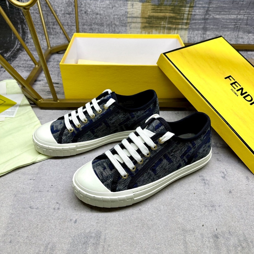 Fendi Domino Ff Denim Low Top Sneakers Blue