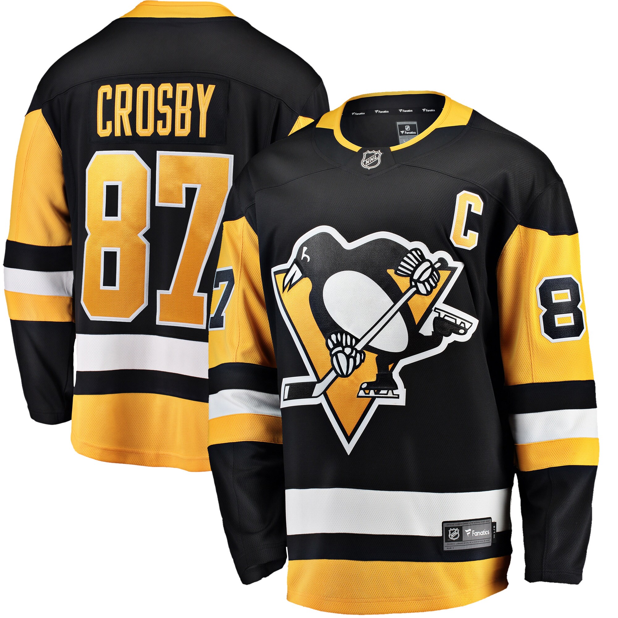 Sidney Crosby Pittsburgh Penguins Fanatics Captain Patch Home Breakaway Jersey – Black