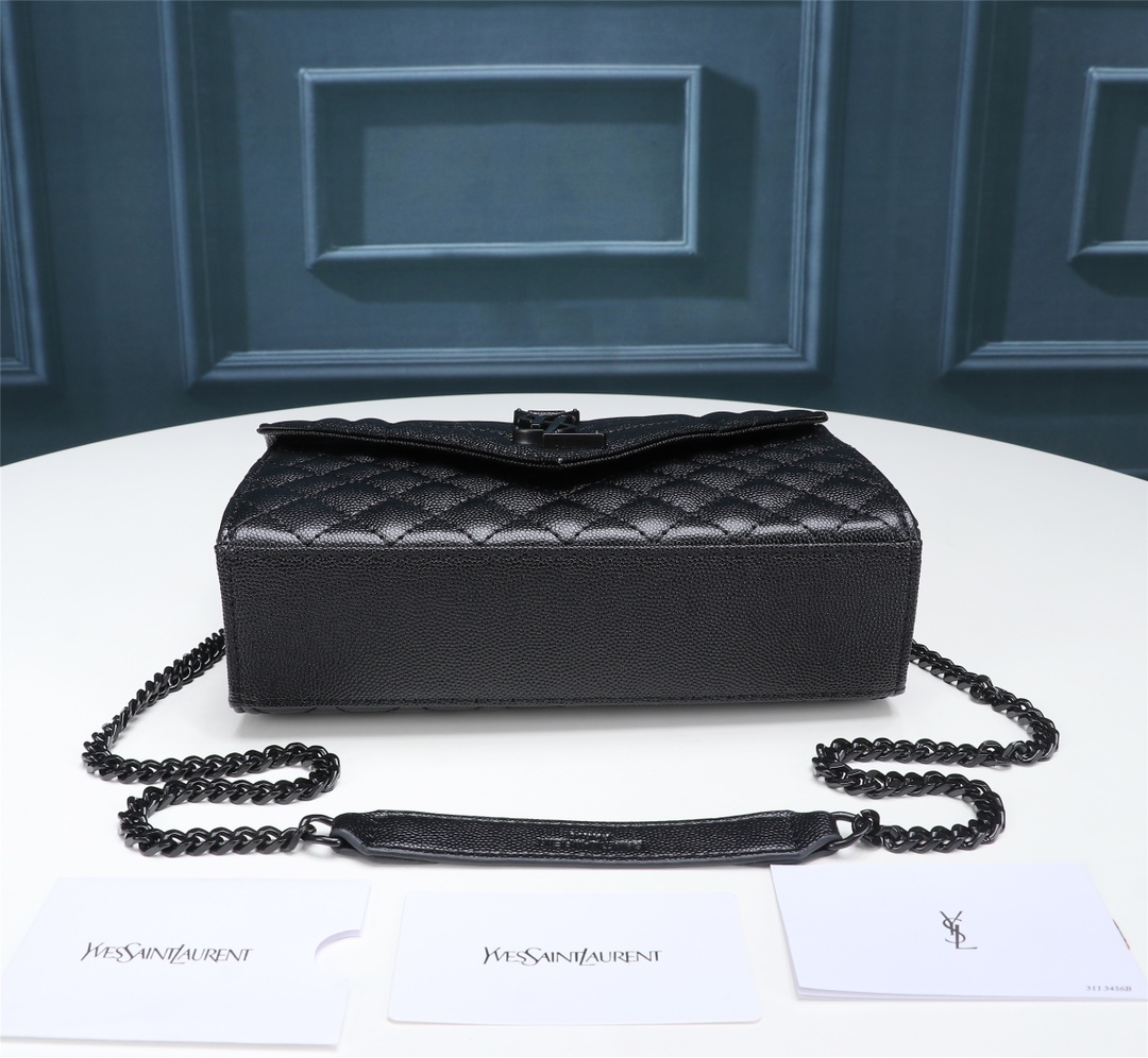 Saint Laurent Envelope Small Bag In Mix Matelasse Grain De Poudre Embossed Black Noir