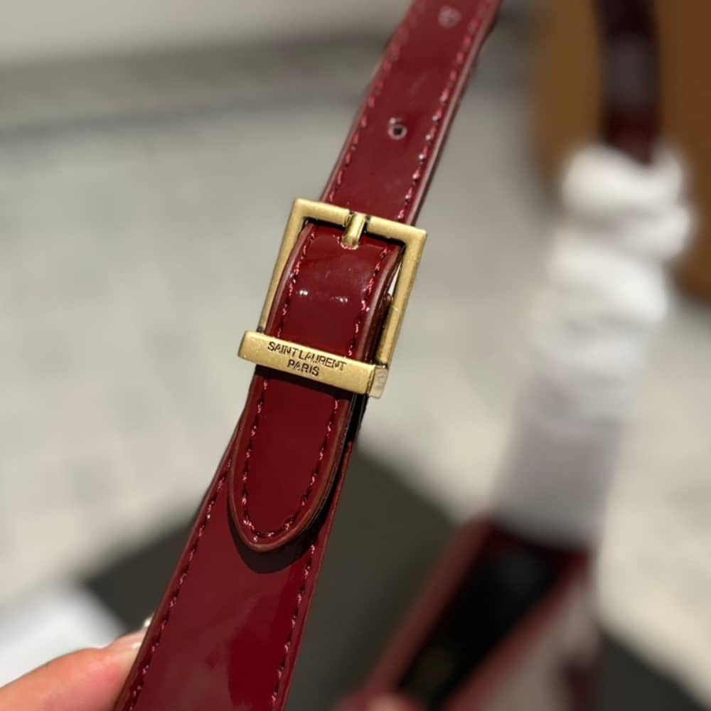 Saint Laurent Le 5 A 7 Patent Hobo Bag In Shiny Leather Wine Red 25Cm