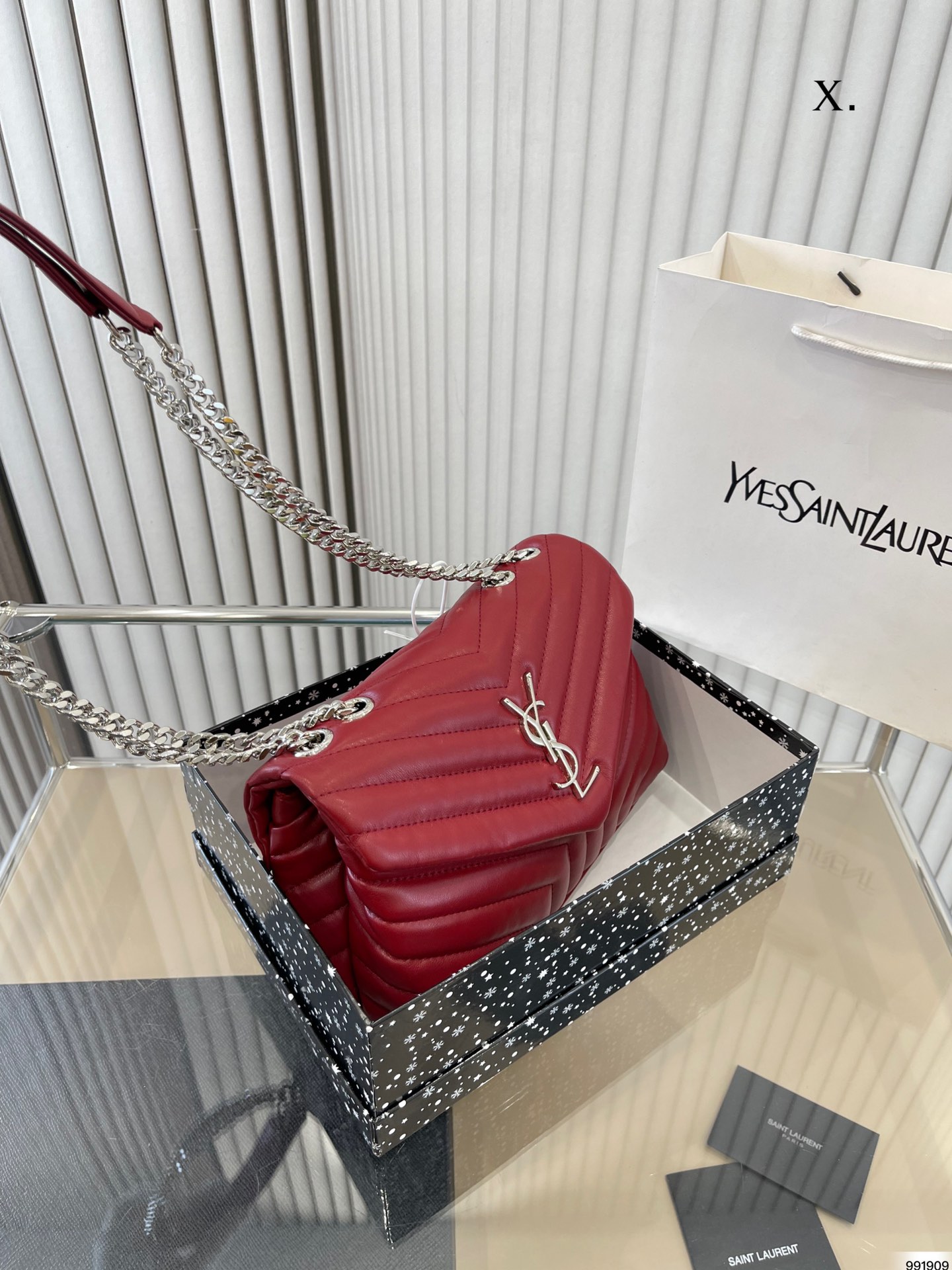 Saint Laurent Loulou Small Chain Bag In Quilted “Y” Leather Wine Red