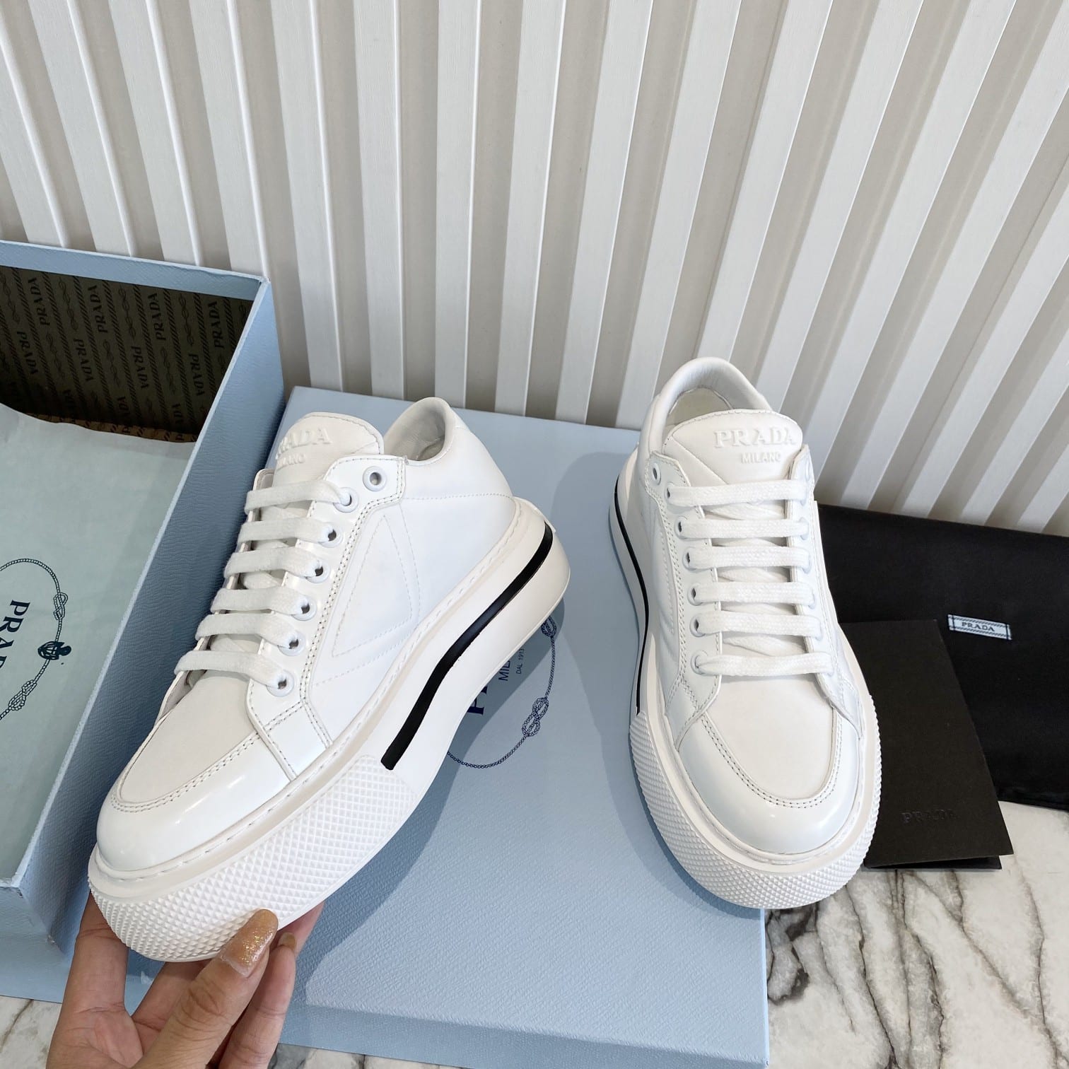 Prada Macro Re-Nylon And Brushed Leather Sneakers White 2Eg3763Lf5F0009