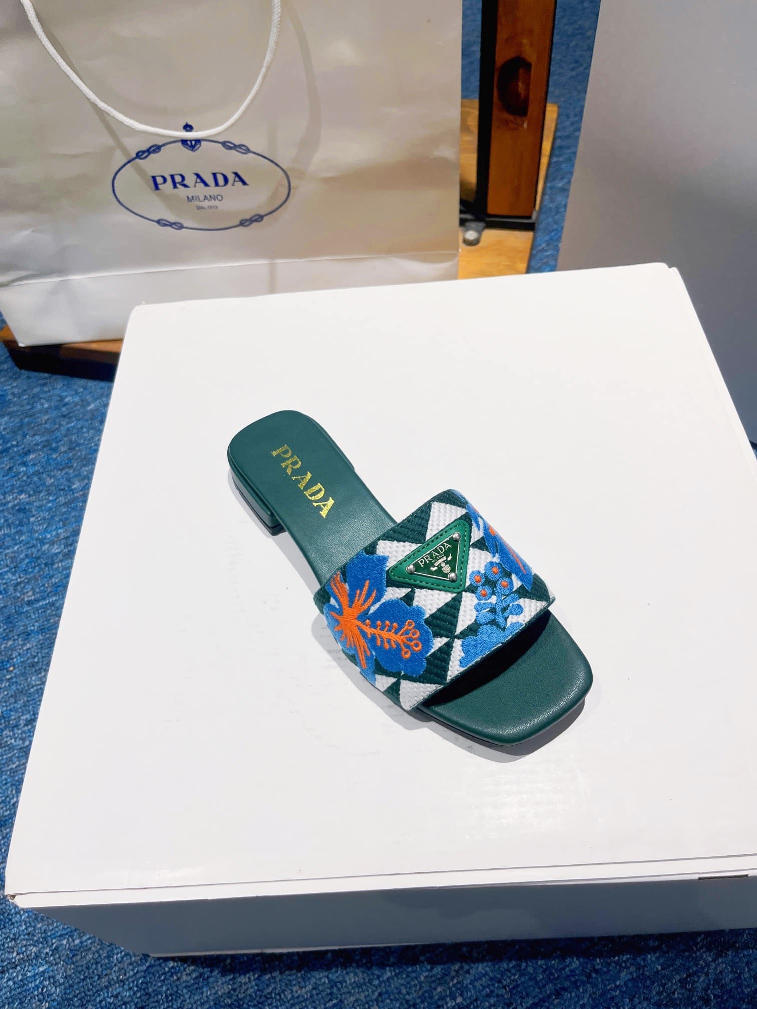 Prada Jacquard Logo Slides Green