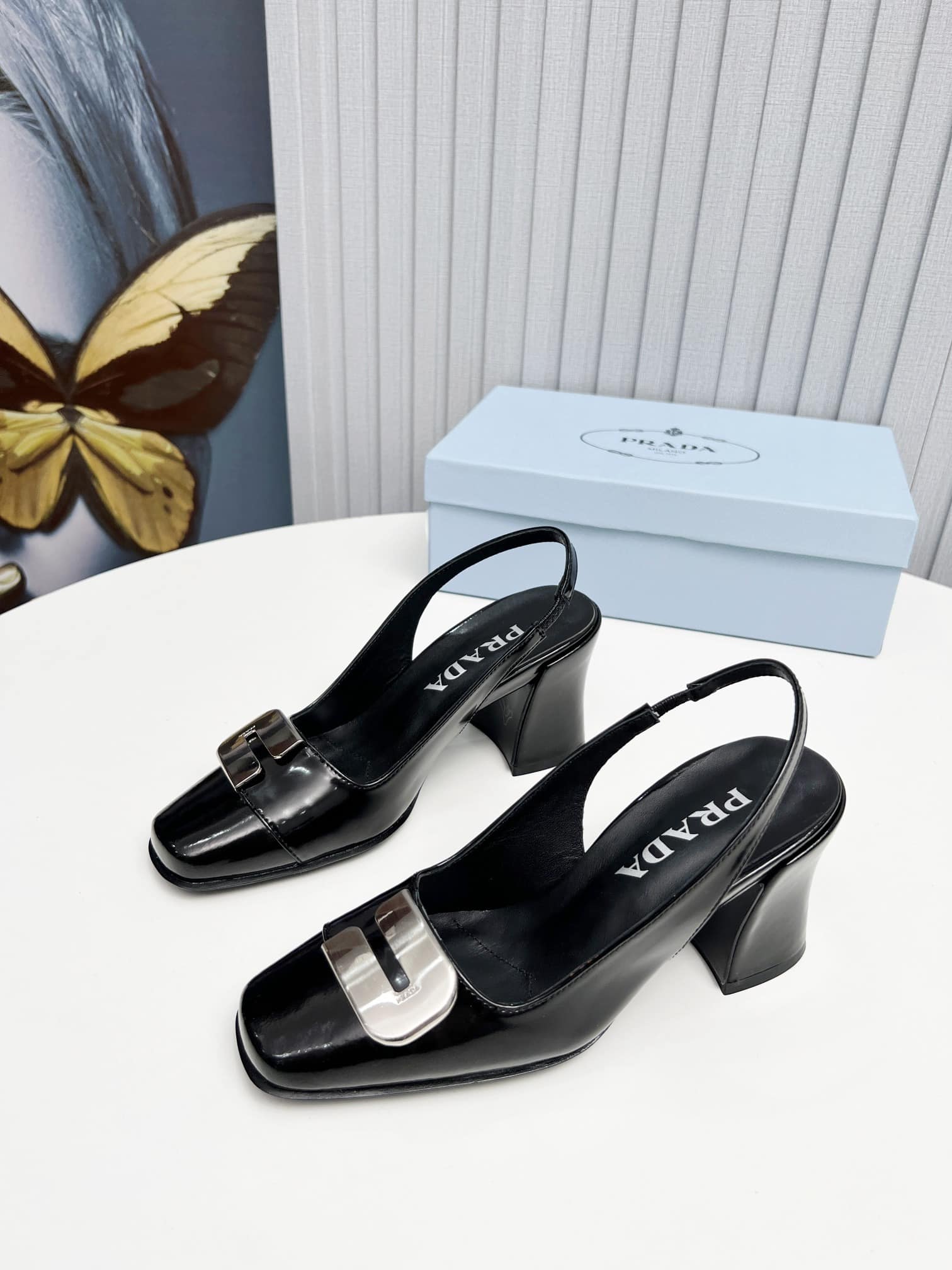 Prada Leather Slingback Pumps Black