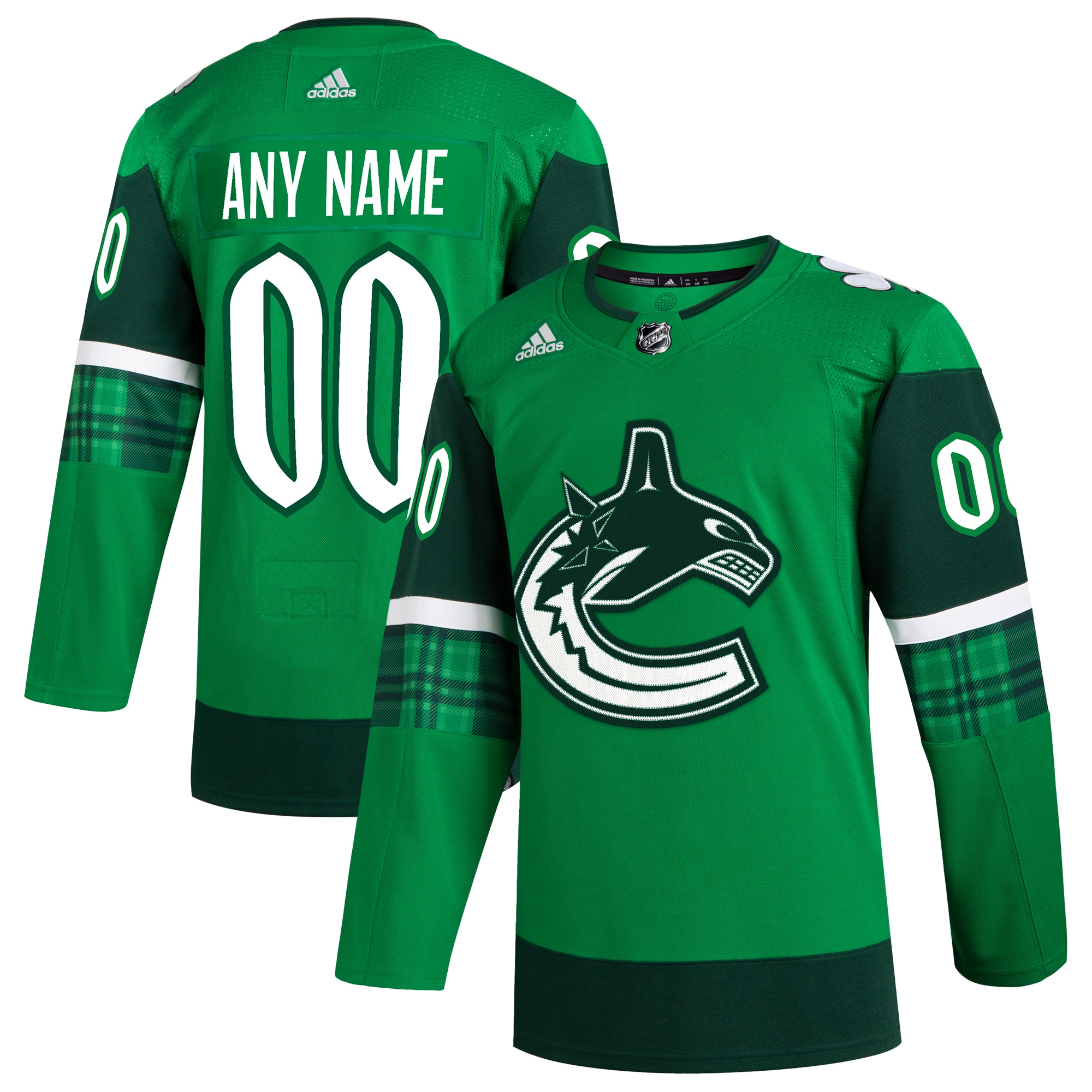 Vancouver Canucks adidas St. Patrick’s Day Authentic Custom Jersey – Kelly Green