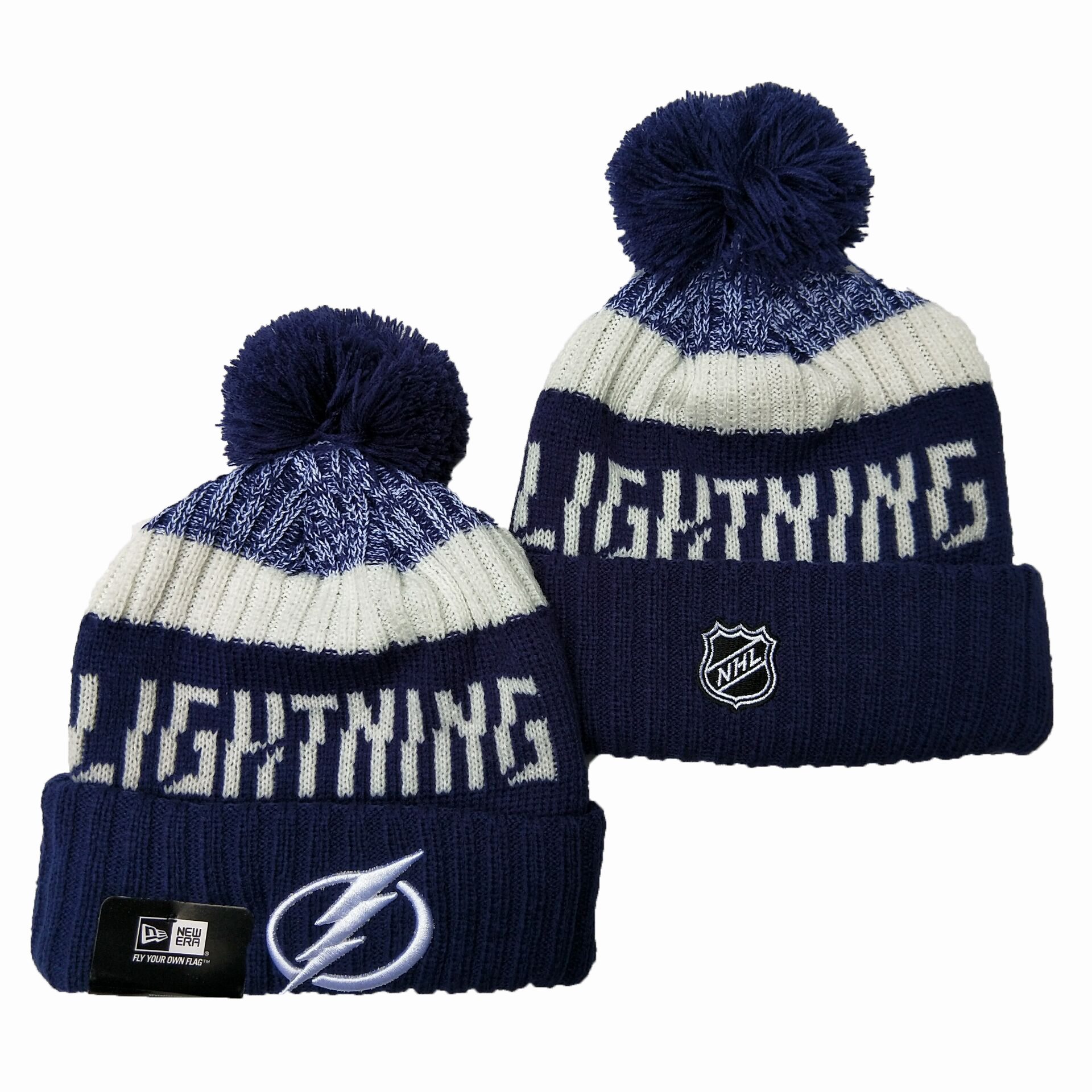 Men's black Tampa Bay Lightning cuffed knit hat with pom