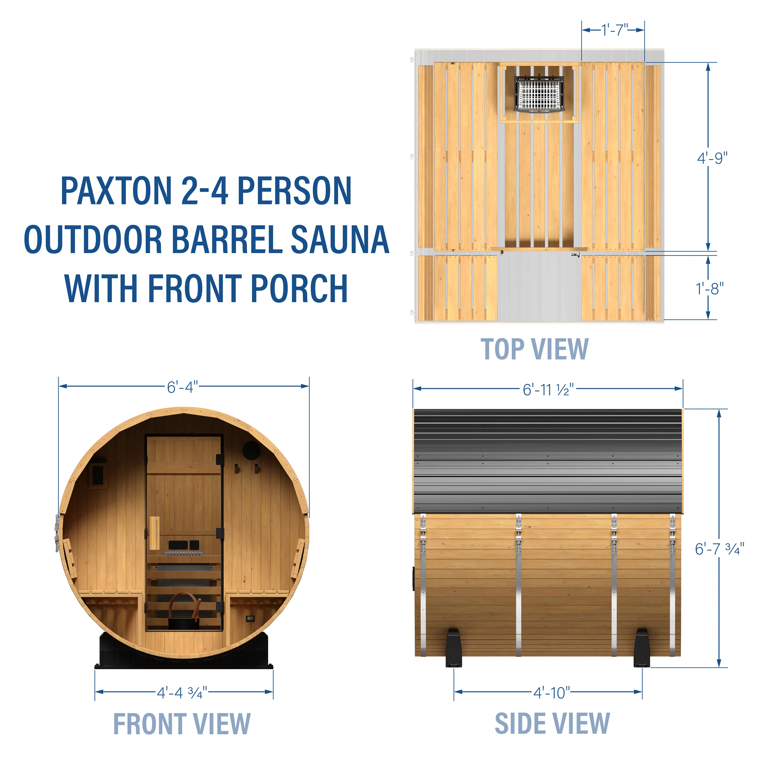 Paxton Outdoor Barrel Sauna with Porch �?2-4 Person