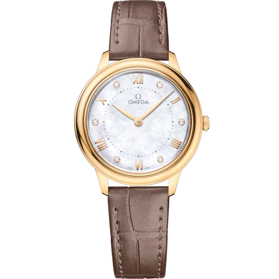 Omega De Ville Prestige 30 mm White Dial with Diamonds 18k Yellow Gold Strap 434.53.30.60.55.002