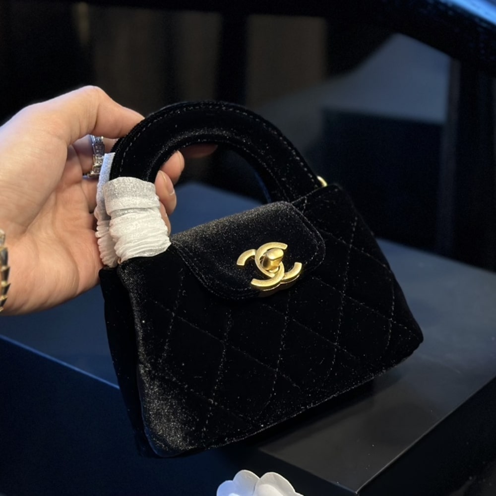 Chanel Velvet Nano Kelly Re Edition Black 13Cm