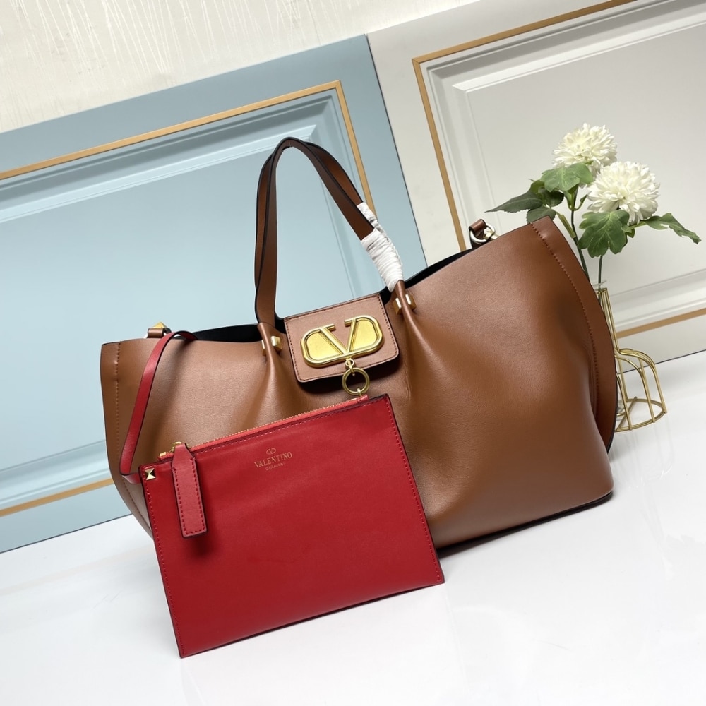 Valentino Garavani Large VLogo Escape Shopper Tote Brown 41Cm