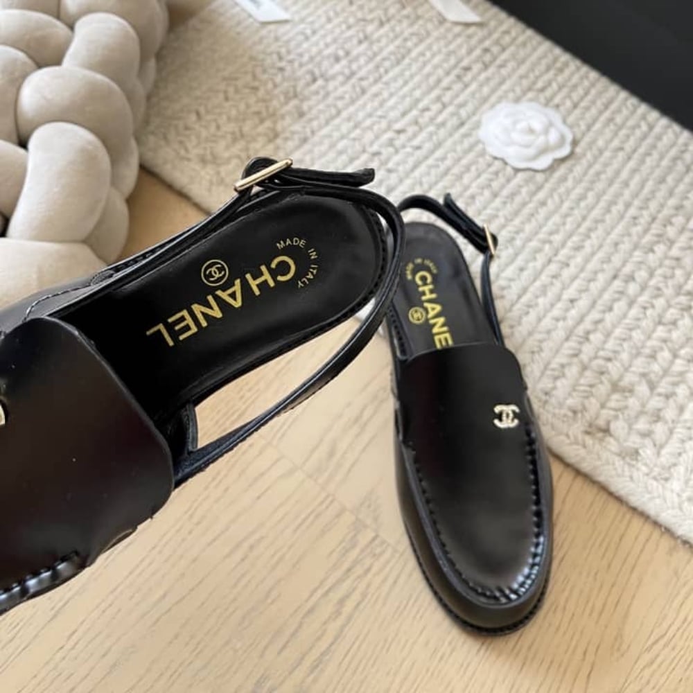 Chanel Interlocking Cc Logo Slingback Flats Black