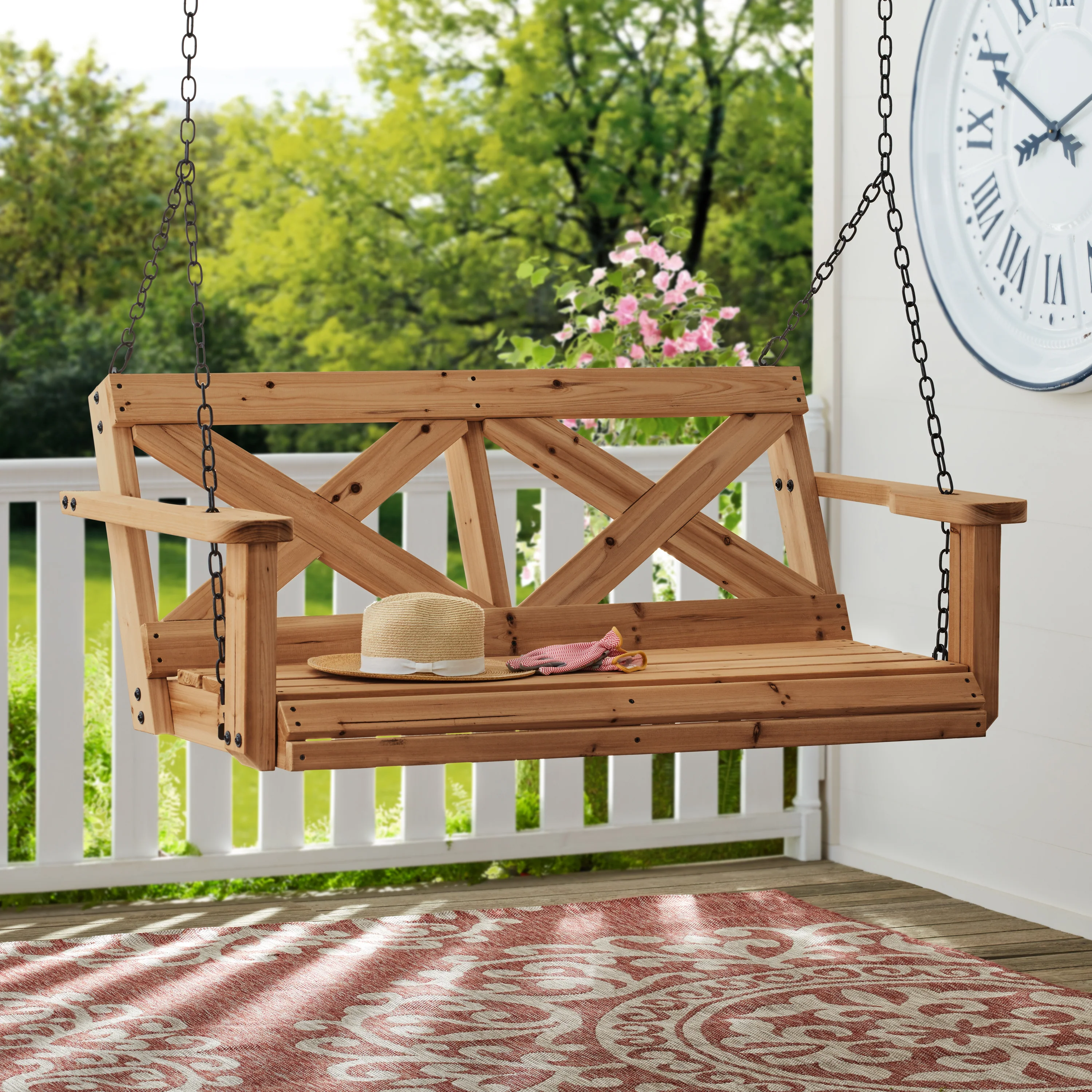 Cedar Farmhouse Porch Swing Light Brown
