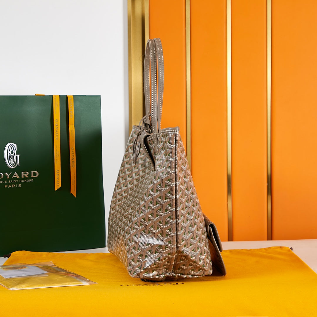 Goyard Saint Louis Pm 34Cm Brown Khaki Canvas Chevroches Calfskin