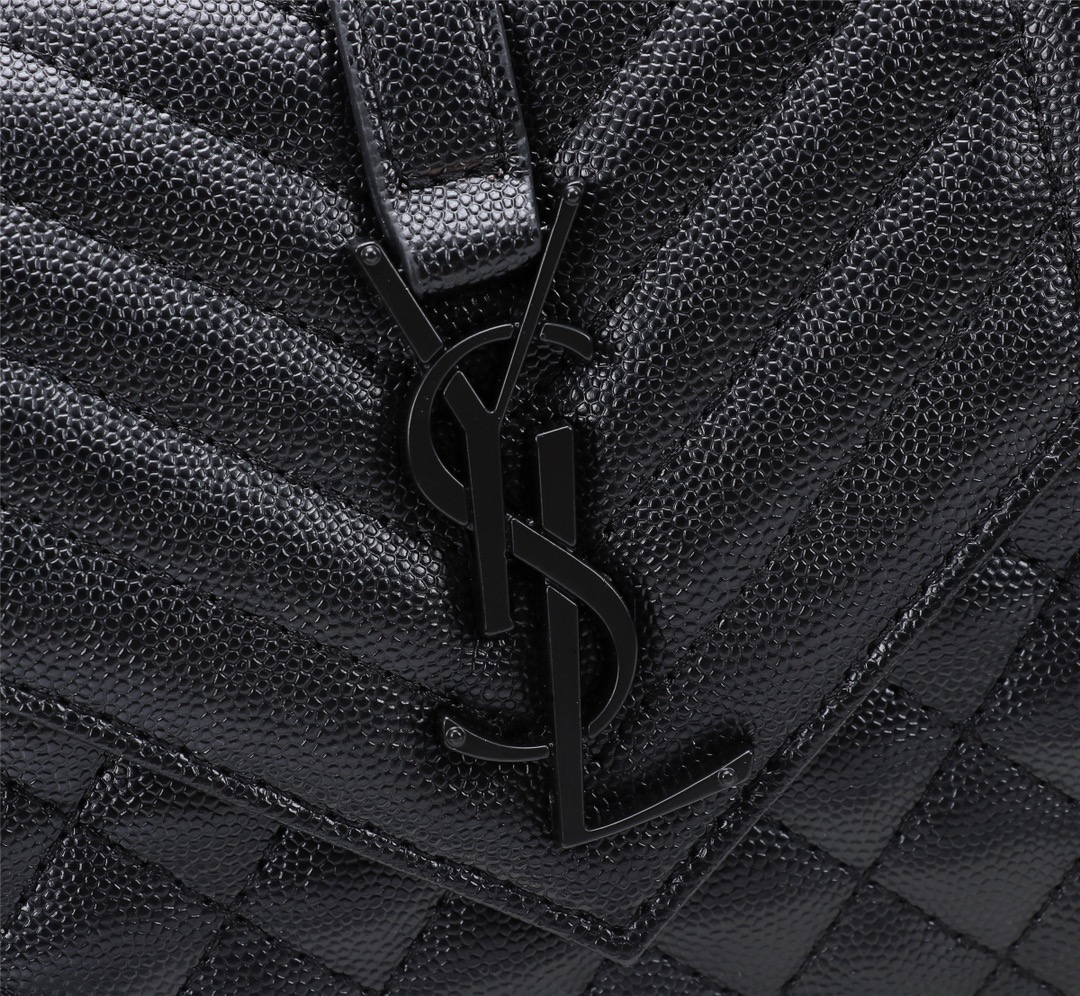 Saint Laurent Envelope Small Bag In Mix Matelasse Grain De Poudre Embossed Black Noir