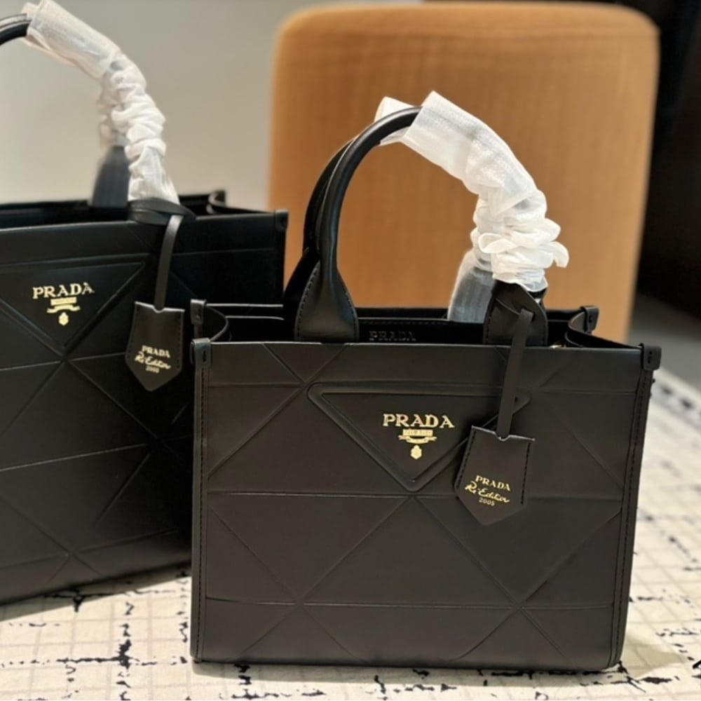 Prada Small Symbole Bag With Topstitching Black 28Cm