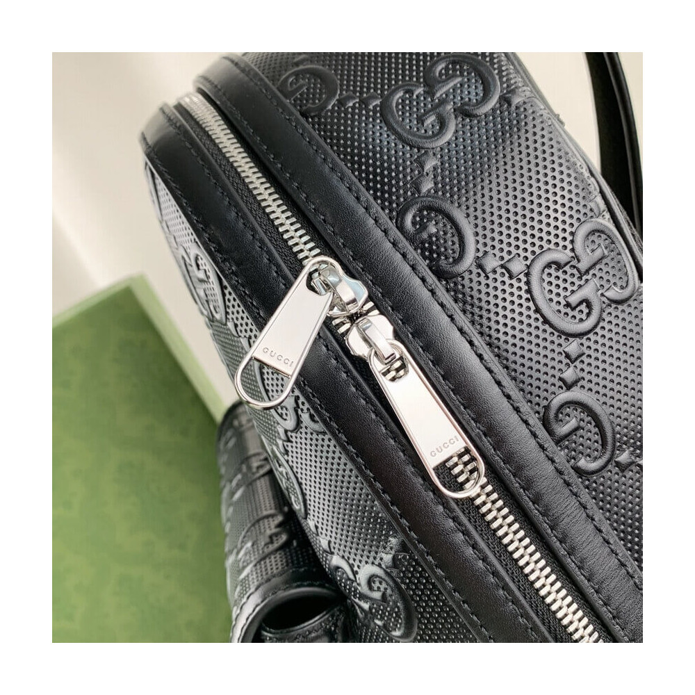 Gucci GG Embossed Backpack in Black Leather