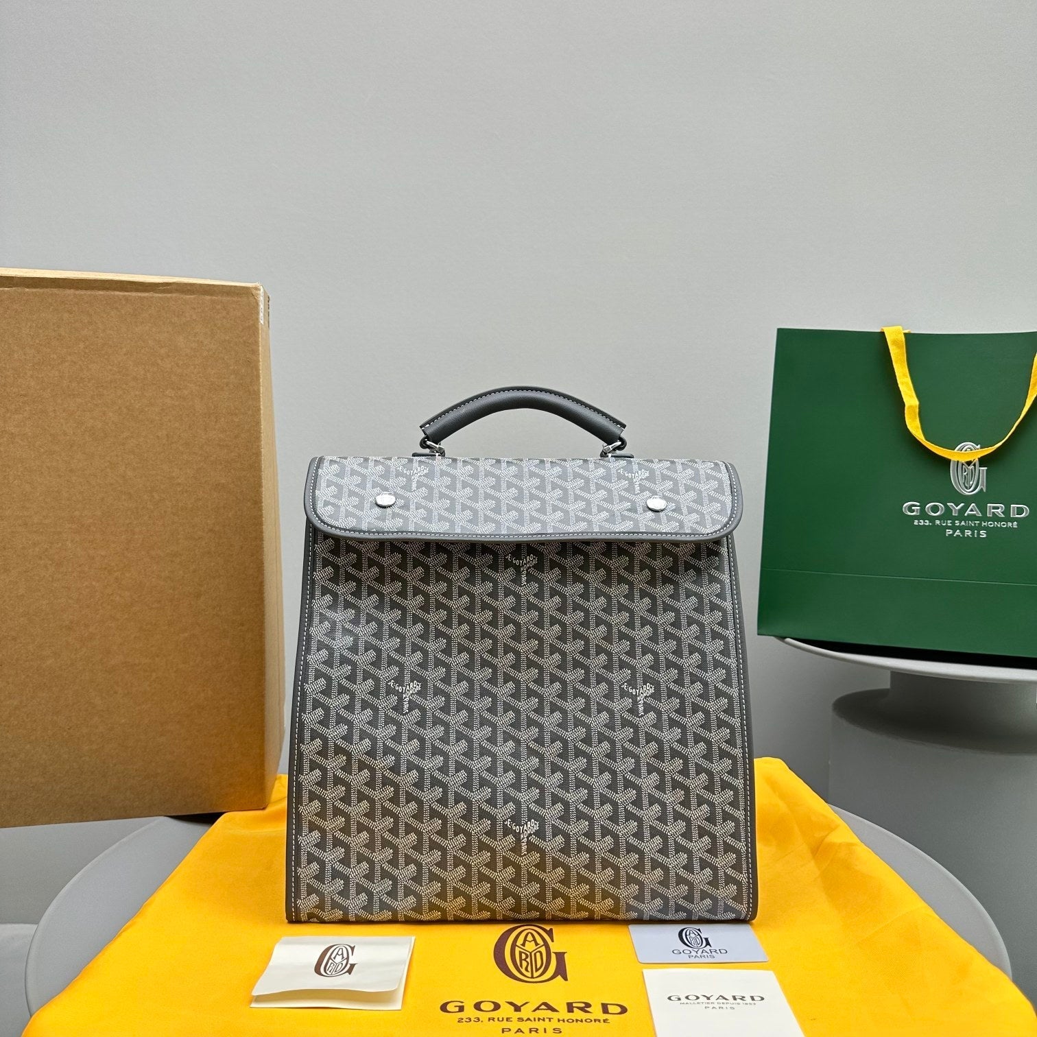 Goyard Leger Backpack 37 Cm Gray Goyardine Canvas With Calfskin Trim