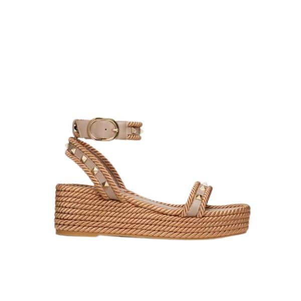 Valentino Rockstud Flatform Sandal In Calfskin Beige 2W2S0Gi3Baep45