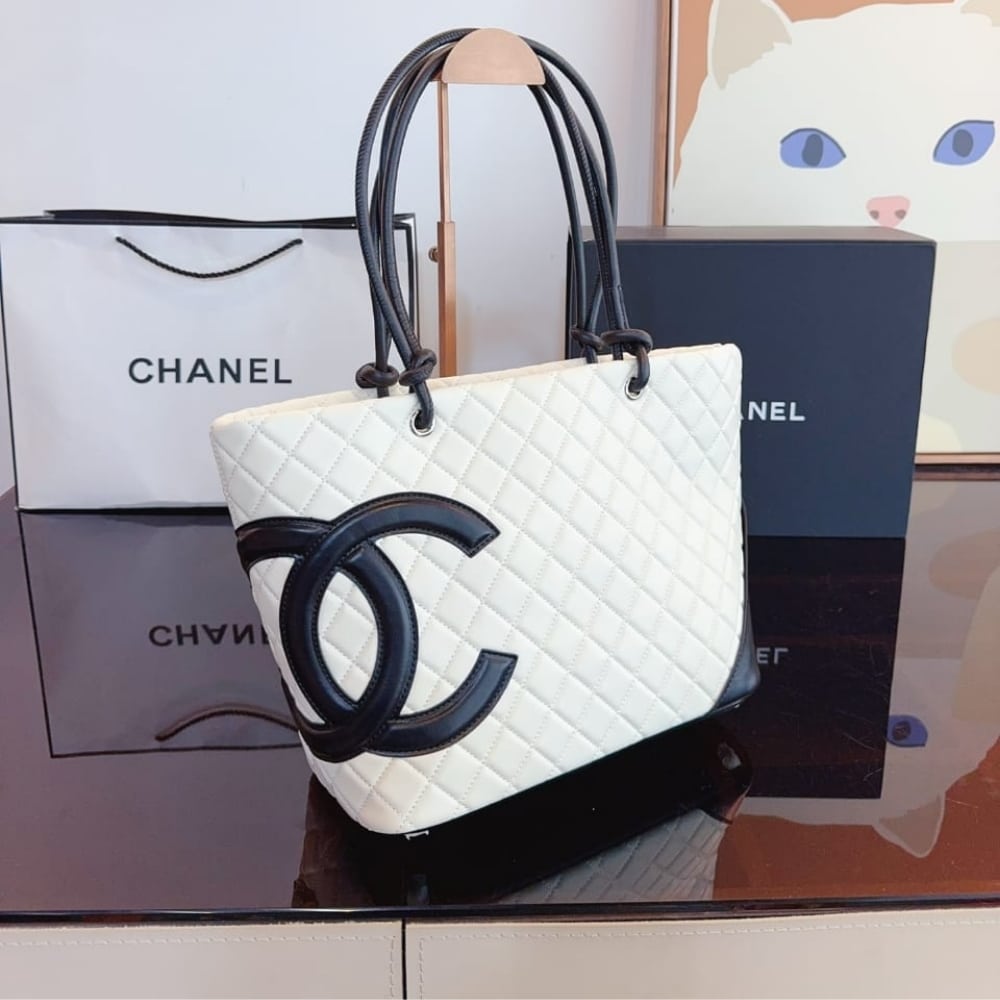 Chanel Cambon Line Large Tote Bag In White And Black 41Cm