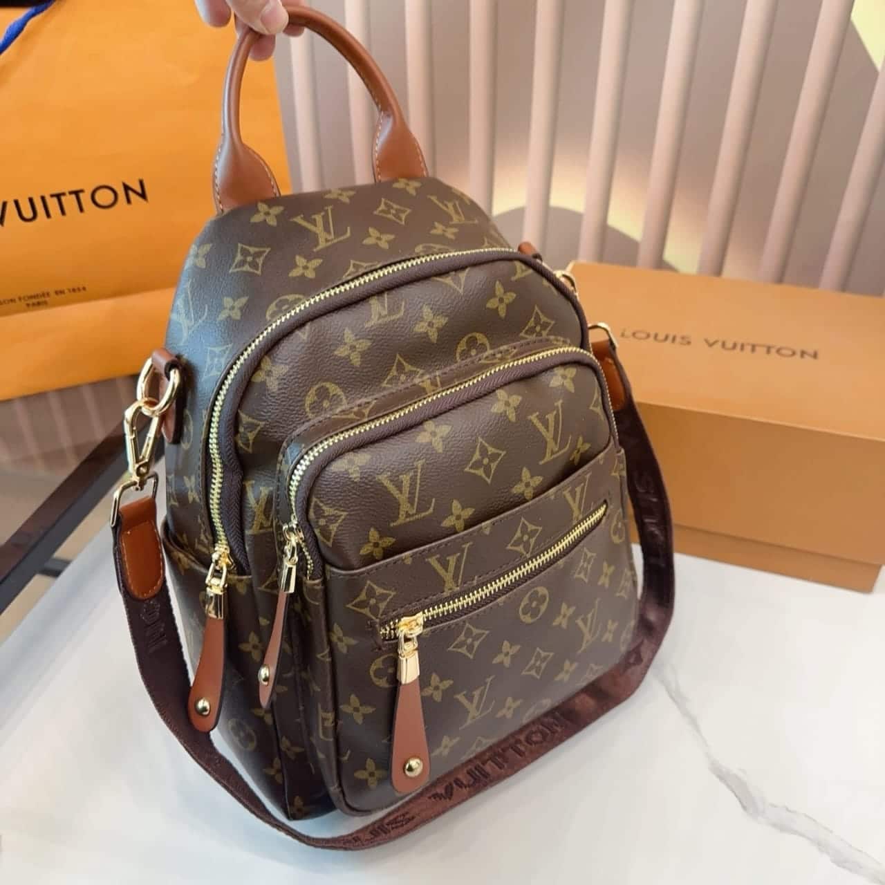 Louis Vuitton Backpack Monogram Dark Brown 28Cm