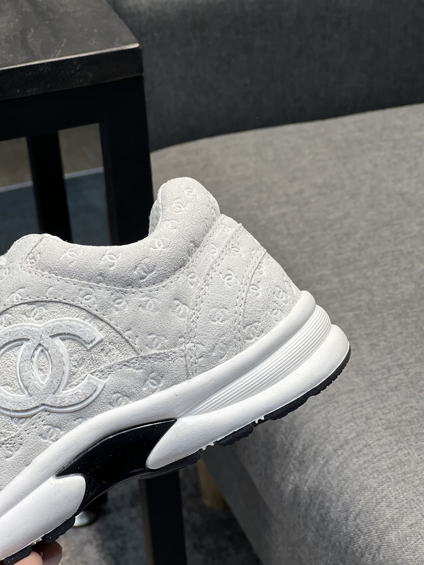 Chanel Cc Embossed Logo Suede White
