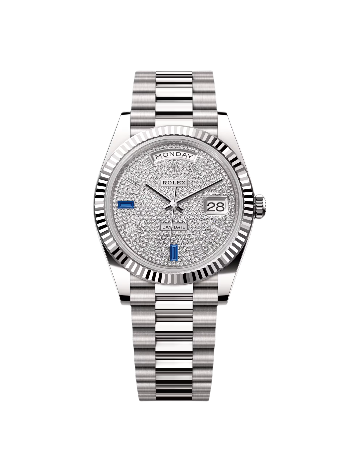 【Super Clone】RLX  Day-Date President 40mm White Gold Pave Diamond Sapphire Dial - 228239