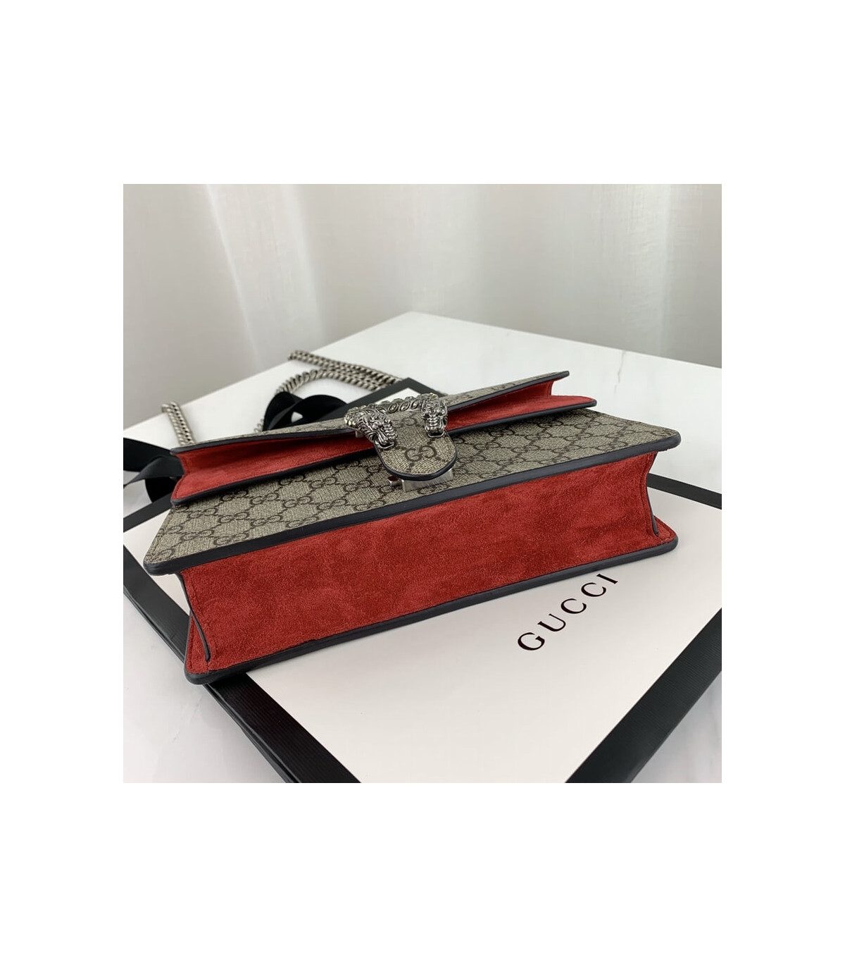 Gucci Dionysus Small Shoulder Bag in GG Supreme with Crystals Red 25cm