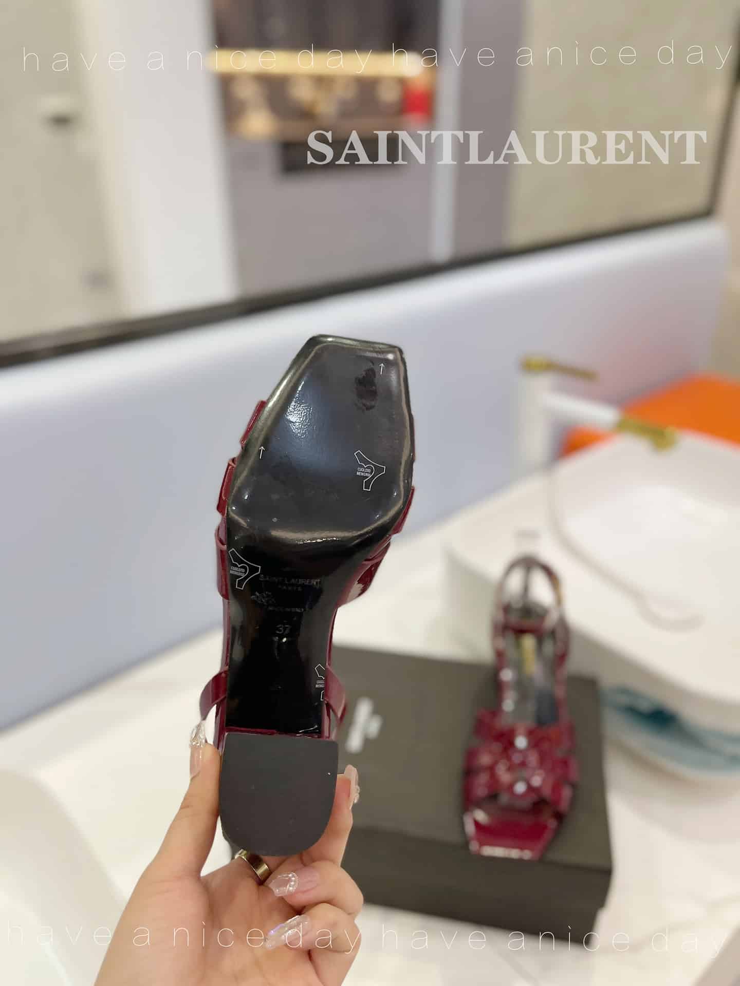 Saint Laurent Tribute Leather Sandals Burgundy