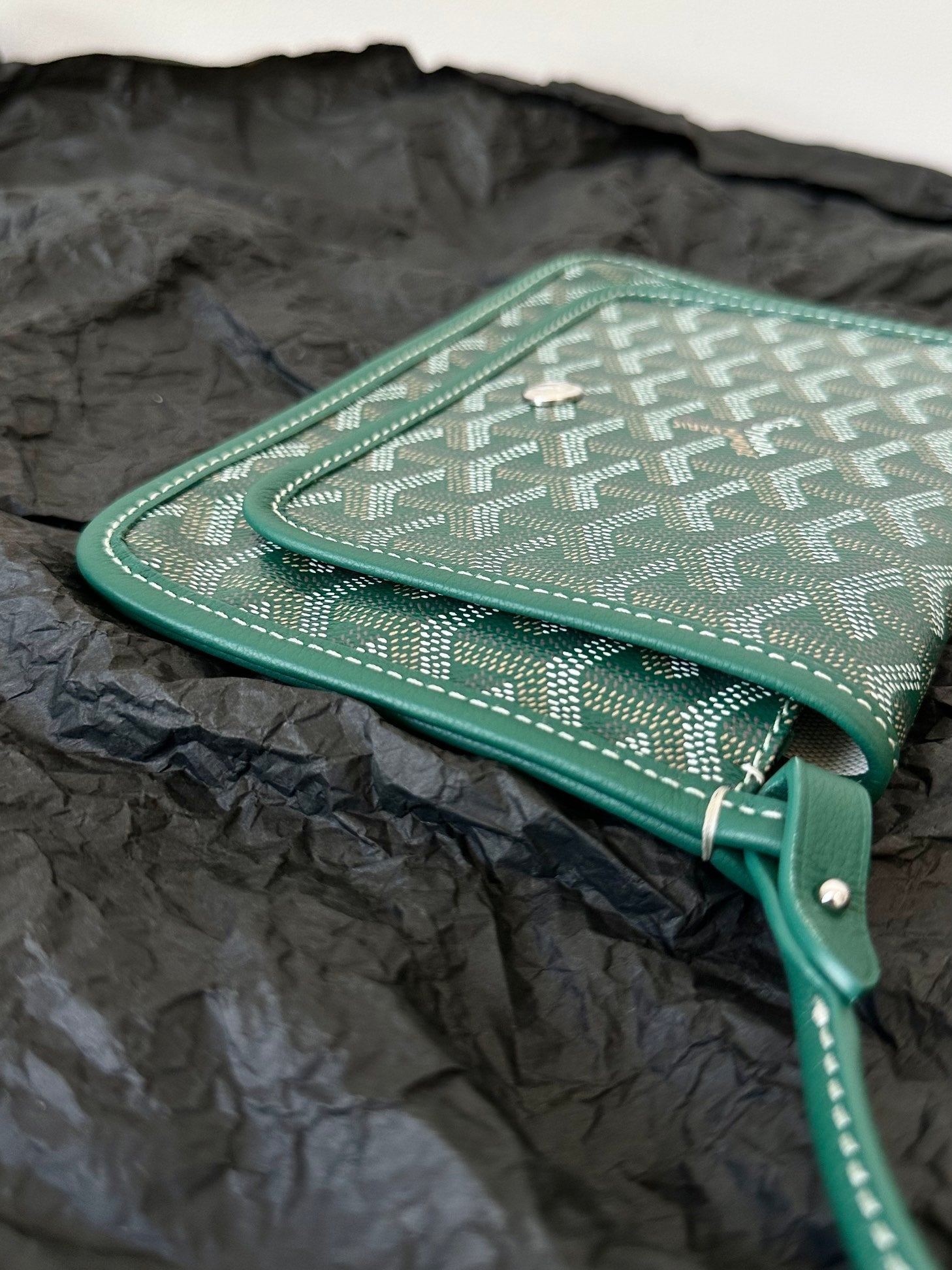 Goyard Plumet Pocket Wallet 20 Cm Green Goyardine Canvas And Lambskin Trim