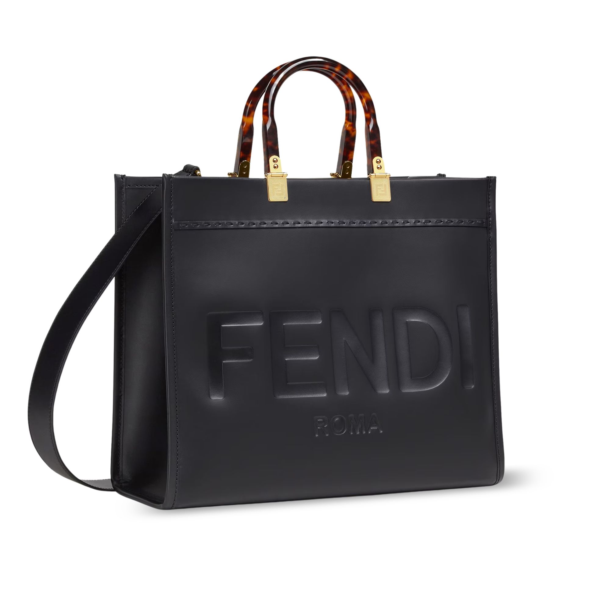 Fendi Sunshine Medium Black Leather Shopper 35Cm