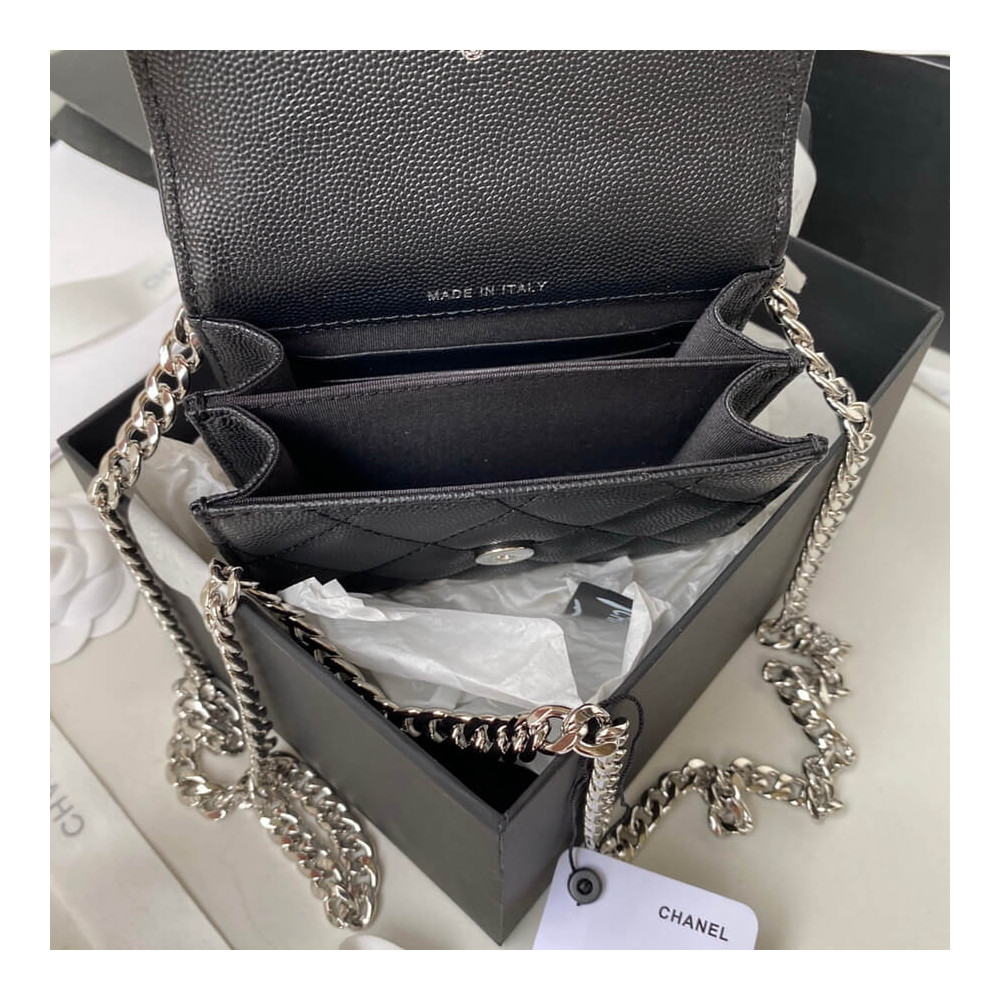 Chanel Enamel Handle Clutch with Chain in Grained Calfskin